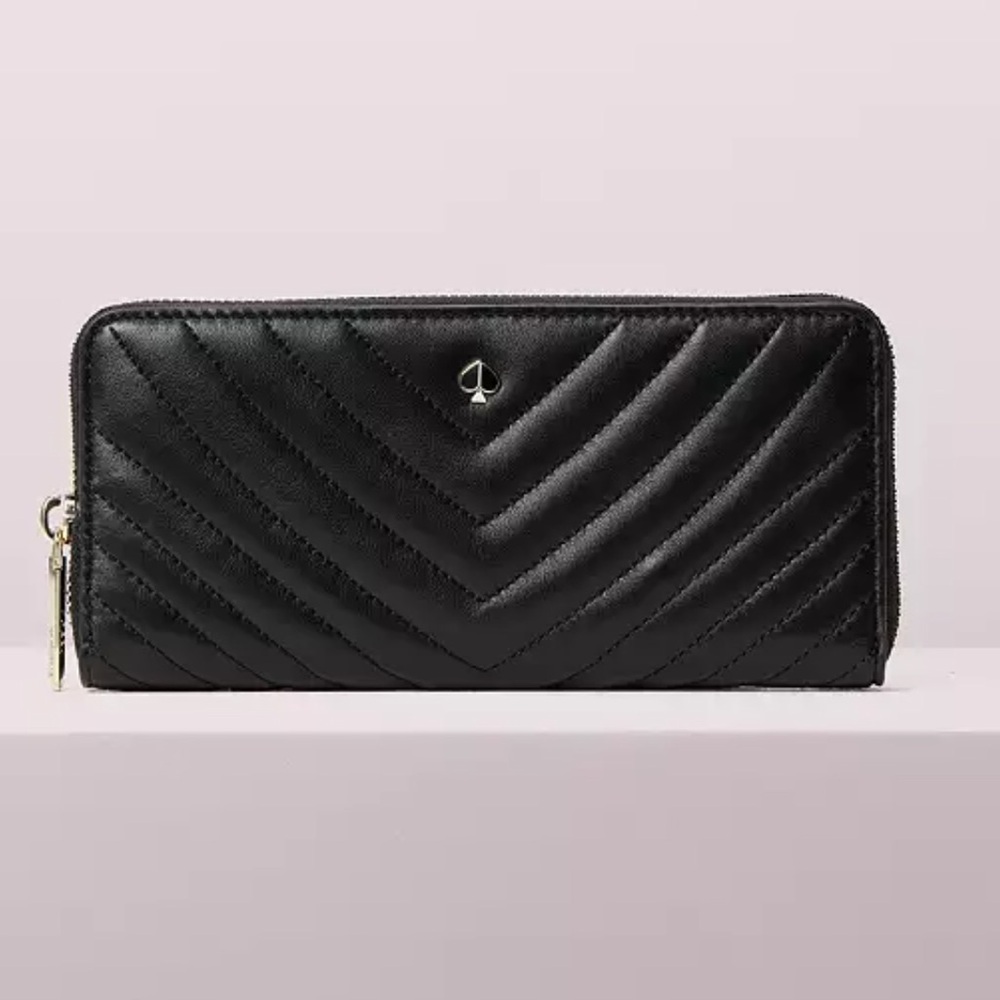 NWOT Kate Spade Amelia Slim Continental Black Chevron Wallet Brand New